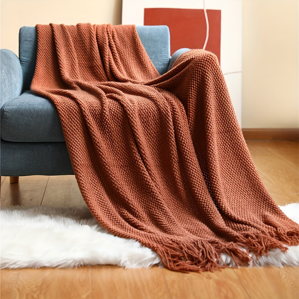 Knitted Throw with Tassels