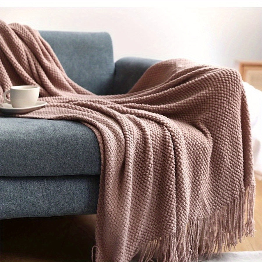 Knitted Throw with Tassels