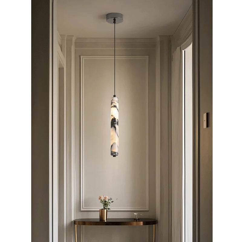 Black stone cylinder pendant light