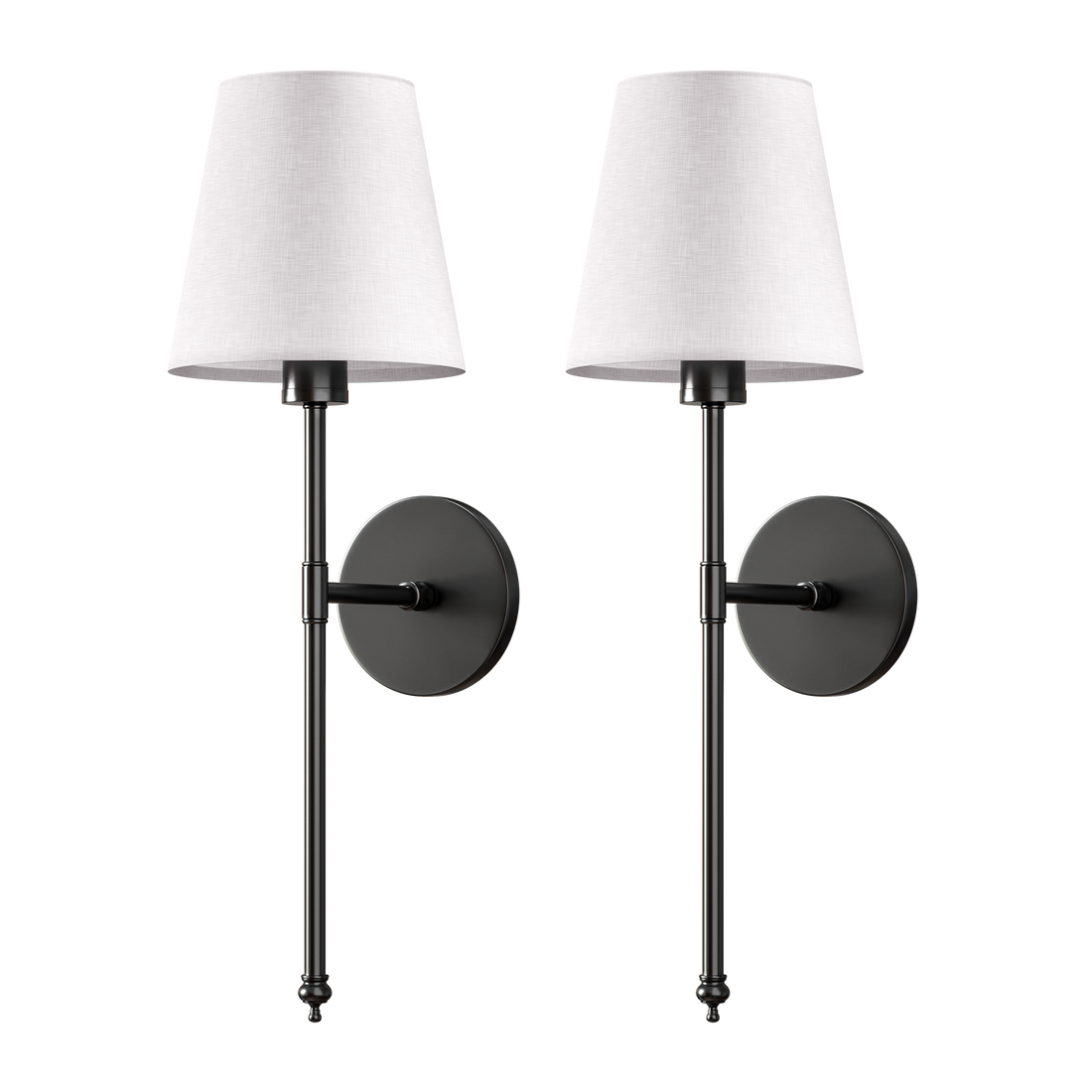 Wireless Wall Sconces — Set of 2 · Dark Metal & Fabric Shade