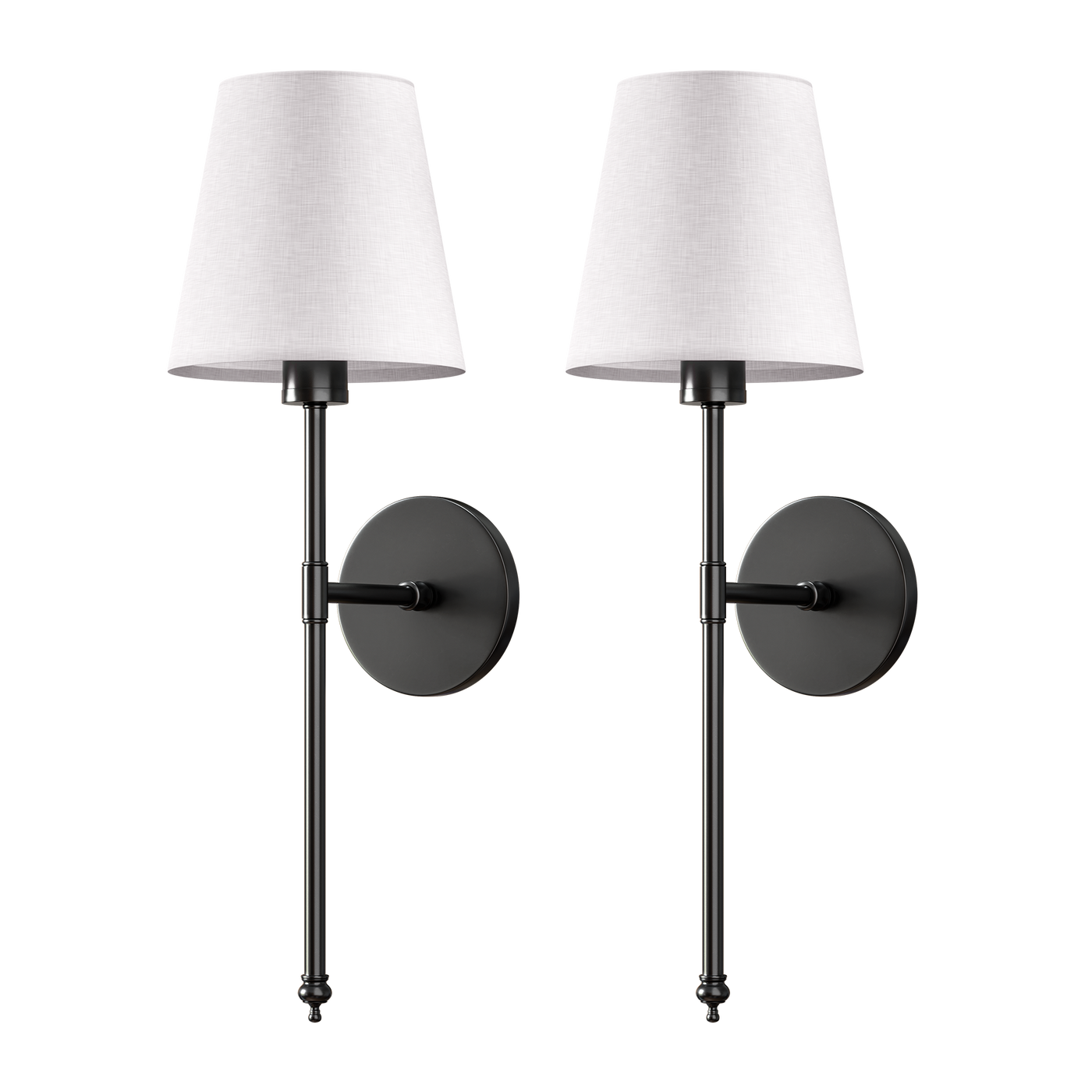 Wireless Wall Sconces — Set of 2 · Dark Metal & Fabric Shade