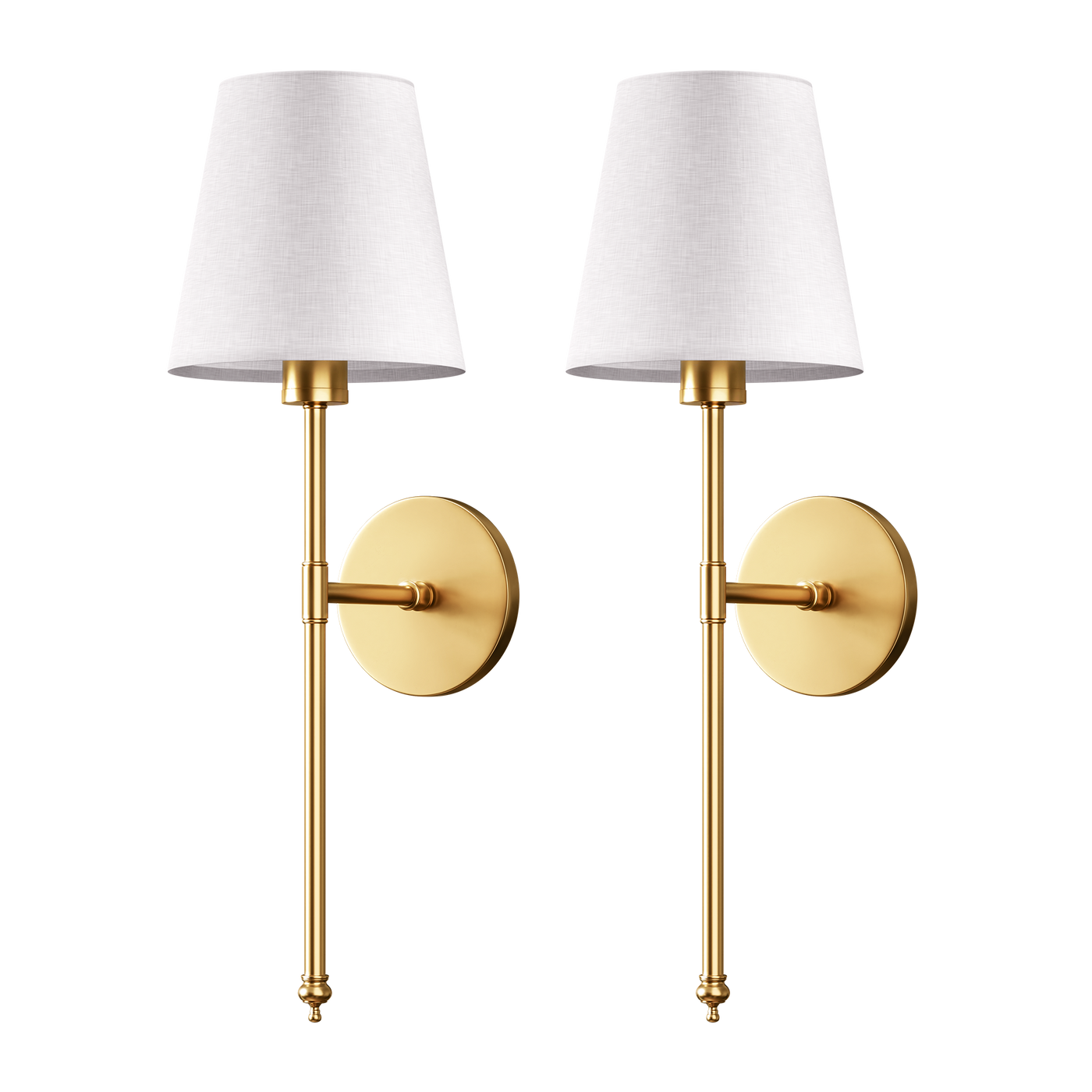 Wireless Wall Sconces — Set of 2 · Dark Metal & Fabric Shade