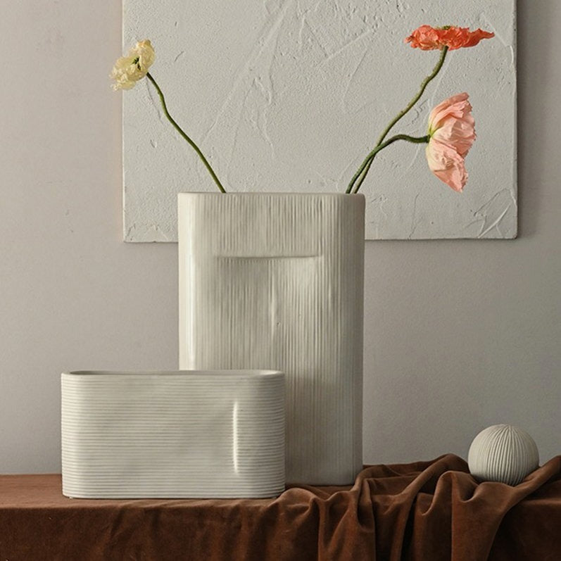 White Striped Ceramic Vase Set (2 pieces)