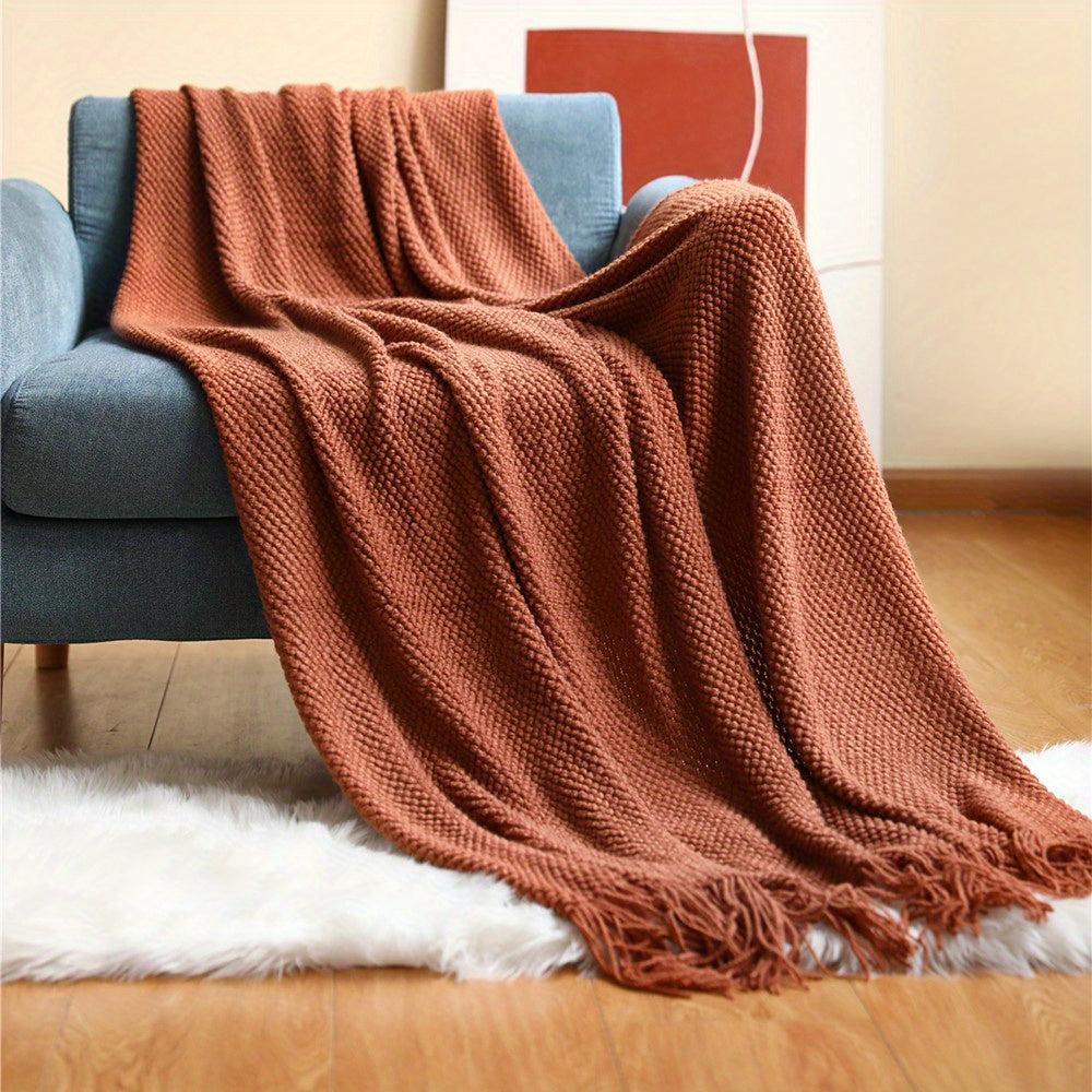 Knitted Throw with Tassels