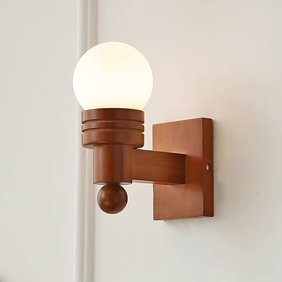 Kazamu Compact Vintage Wall Light with Frosted White Diffuser – Width 10 cm × height 21 cm / Walnut wood & white