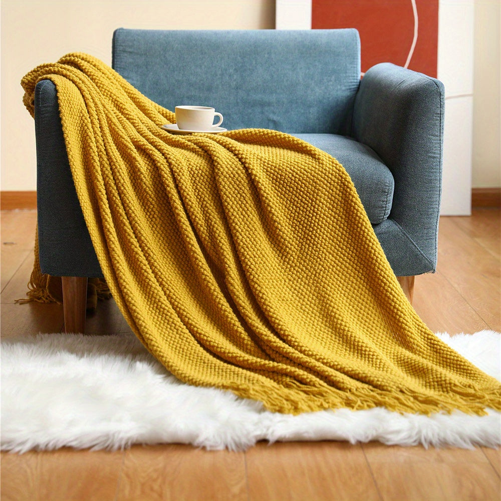 Knitted Throw with Tassels
