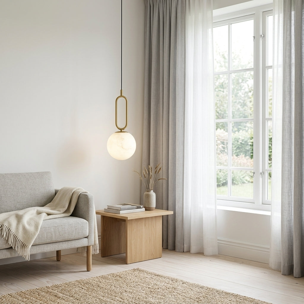 Marble ball pendant light in gold