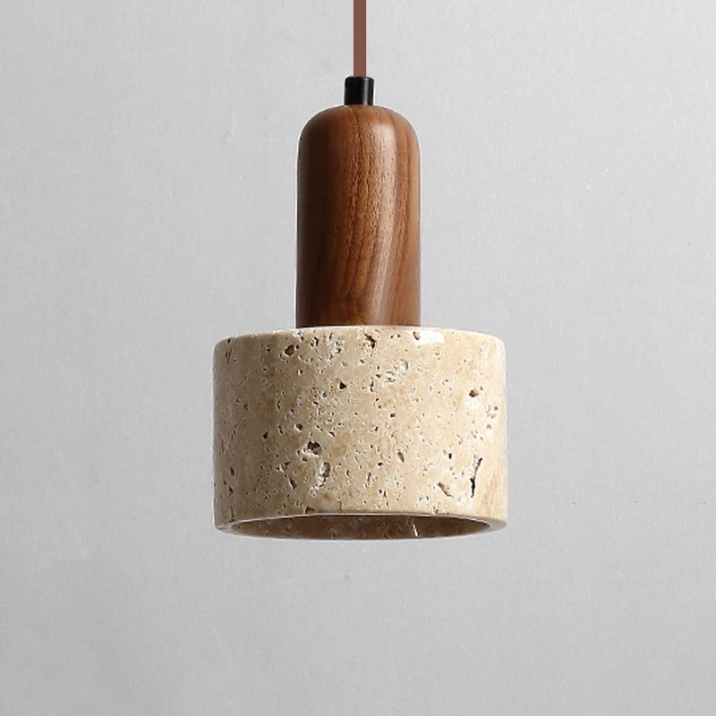 Side view of the beige marble cylinder pendant light