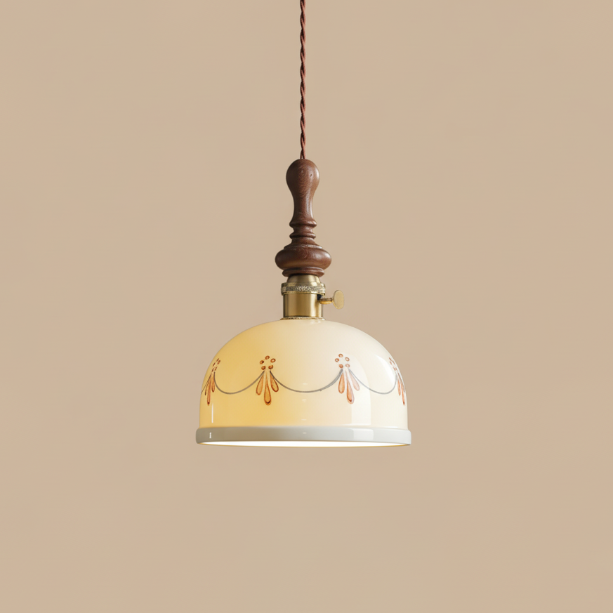 Kazamu Scalloped Shade Pendant Light – Model A, Ø 18 cm × height 24 cm / Walnut & white