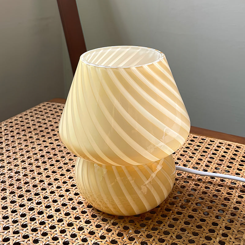 Kazamu Sculptural Table Lamp with Striped & Solid Colour Finishes – Cream striped / Ø 14 cm × height 19 cm