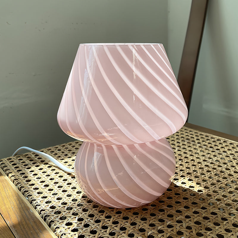 Kazamu Sculptural Table Lamp with Striped & Solid Colour Finishes – Pink striped / Ø 14 cm × height 19 cm