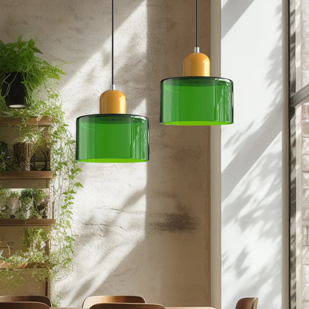 Retro Pendant Light | Two-Tone Coloured Shade | E27 Corded