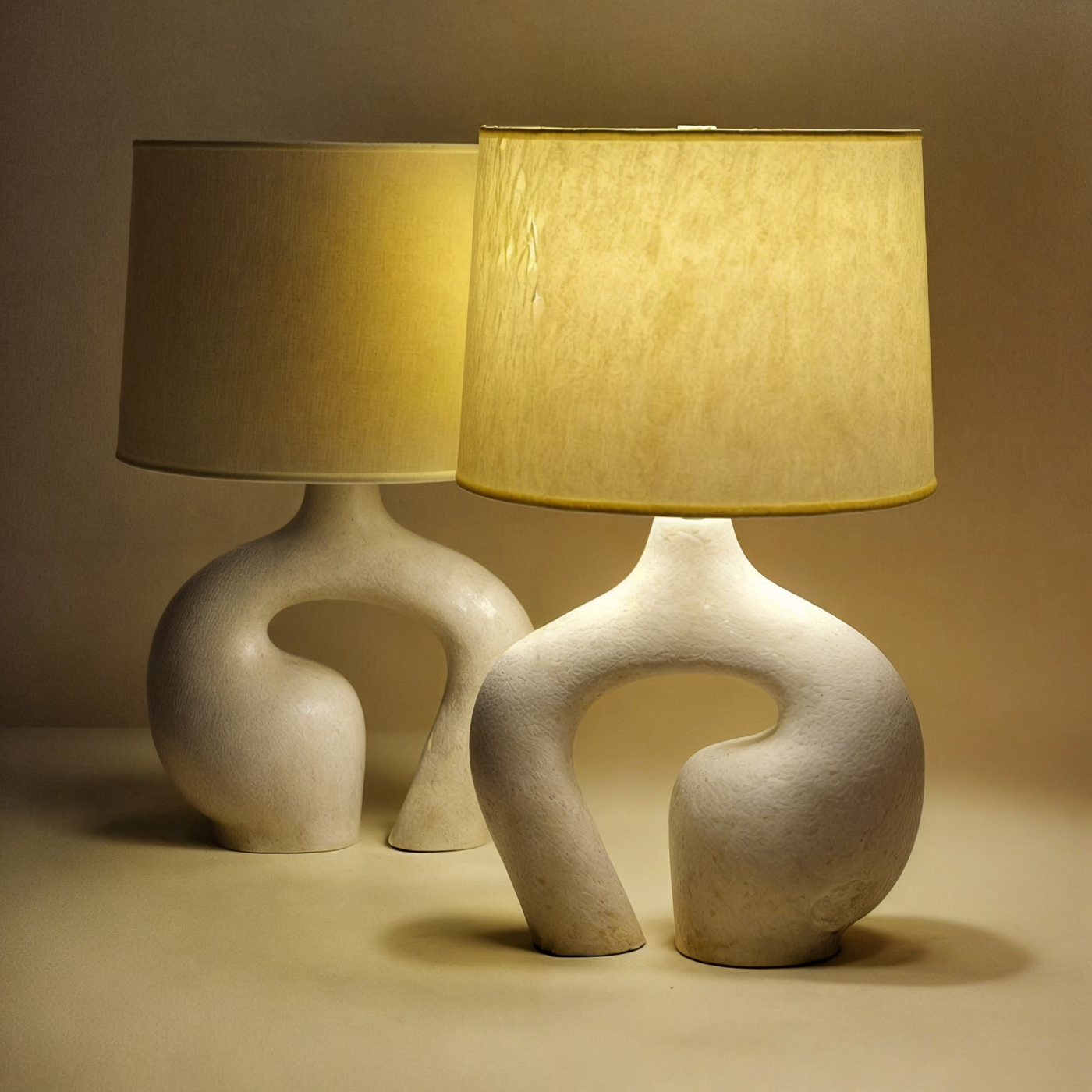 Sculptural Table Lamp | Plaster Base & Linen Shade