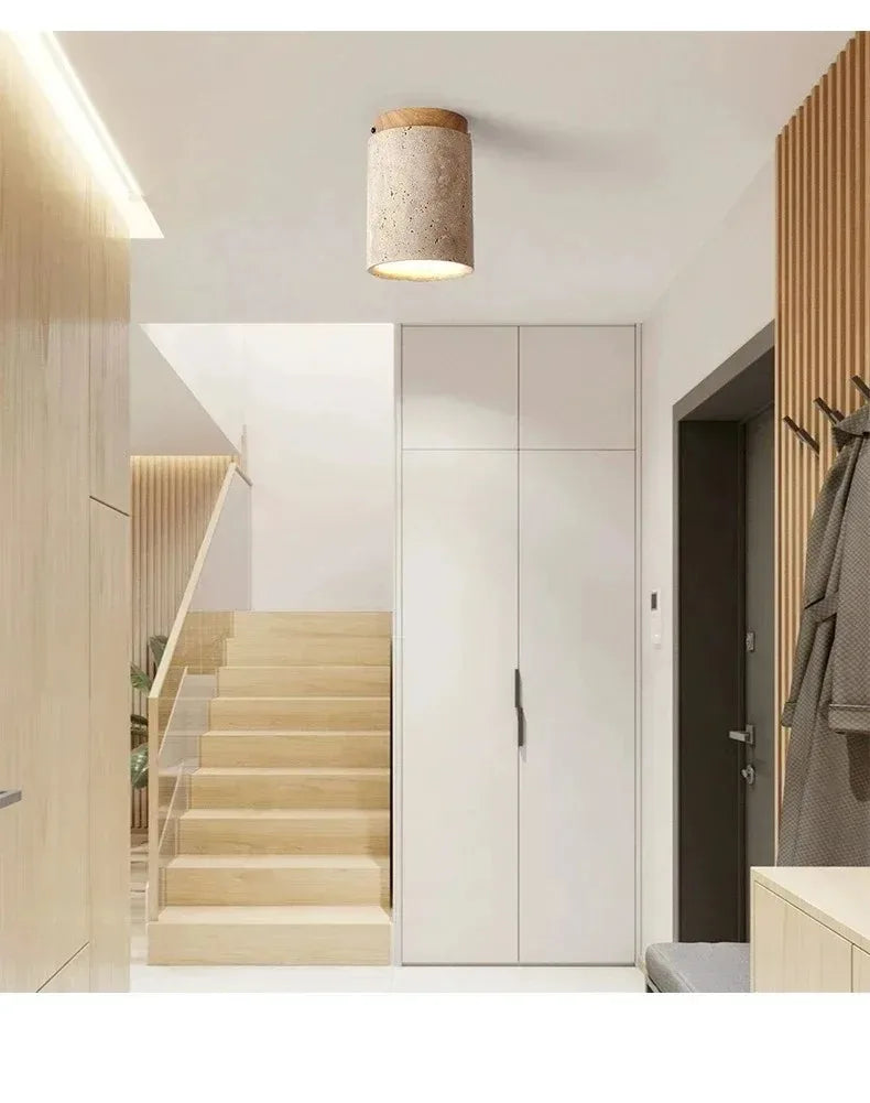 Natural Stone Flush Ceiling Light | Wood Mount | E27
