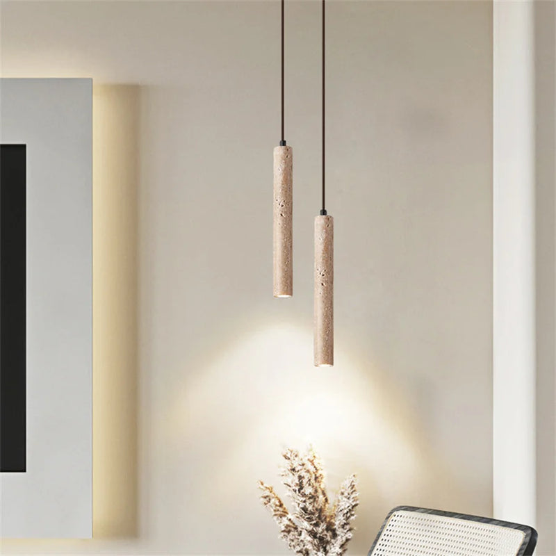 Marble Tube Pendant Light | 28 cm | Wood Ceiling Plate