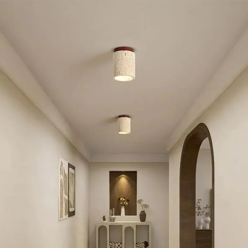 Natural Stone Flush Ceiling Light | Wood Mount | E27