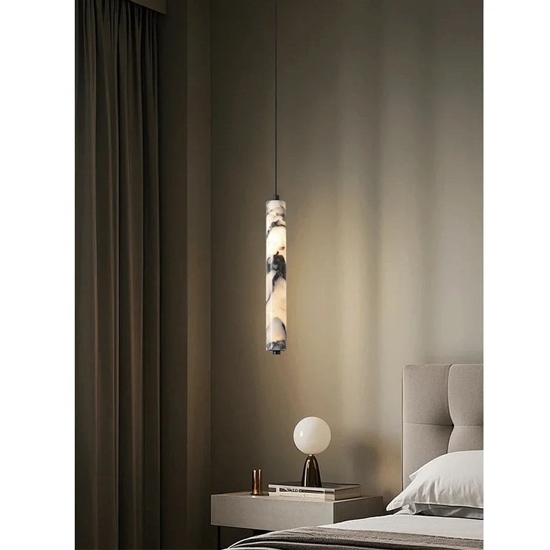 Black stone cylinder pendant light