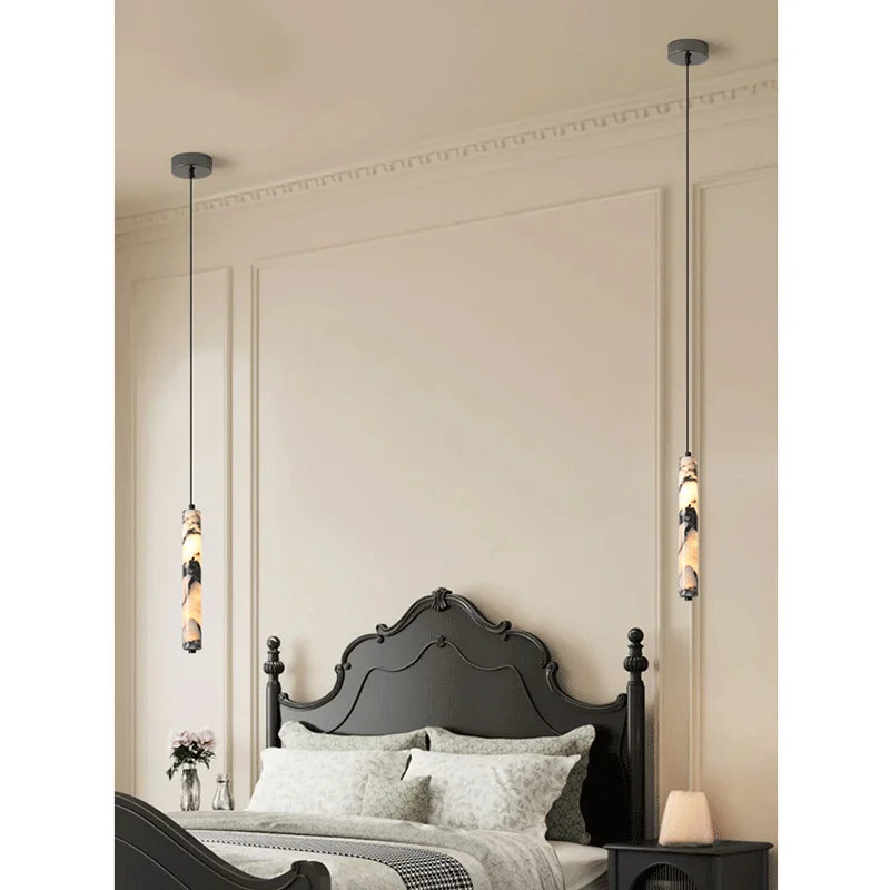 Black stone cylinder pendant light