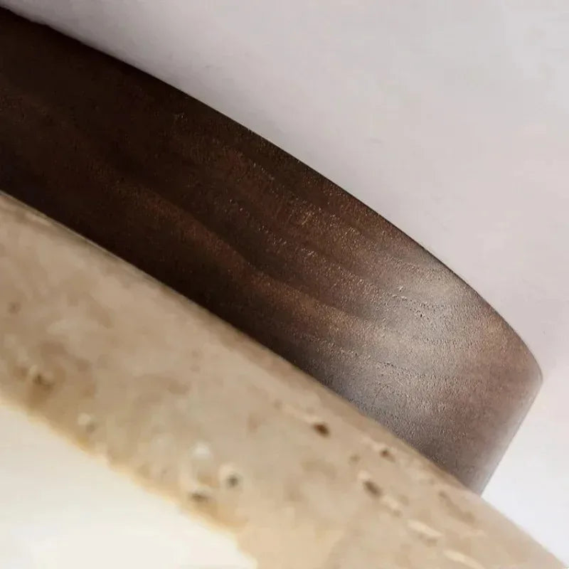 Natural Stone Flush Ceiling Light | Wood Mount | E27