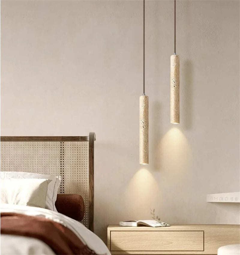 Marble Tube Pendant Light | 28 cm | Wood Ceiling Plate