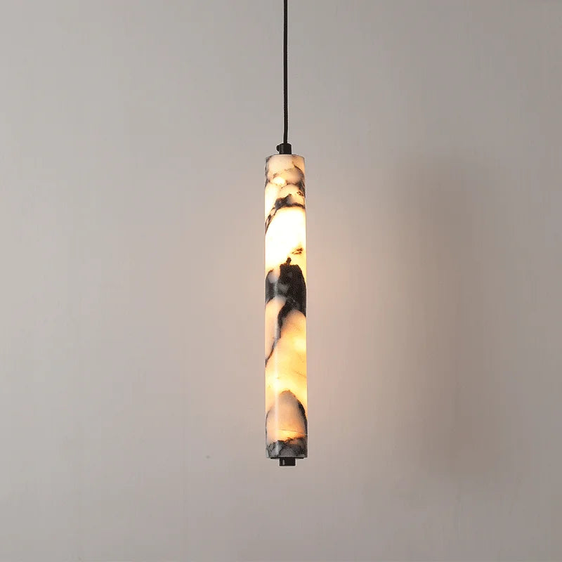 Black stone cylinder pendant light