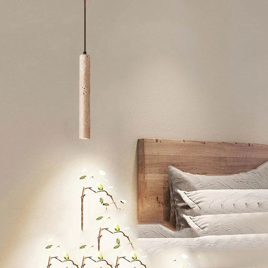 Marble Tube Pendant Light | 28 cm | Wood Ceiling Plate