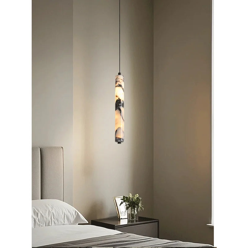 Black stone cylinder pendant light