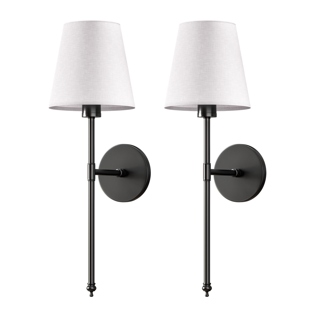 Wireless Wall Sconces — Set of 2 · Dark Metal & Fabric Shade