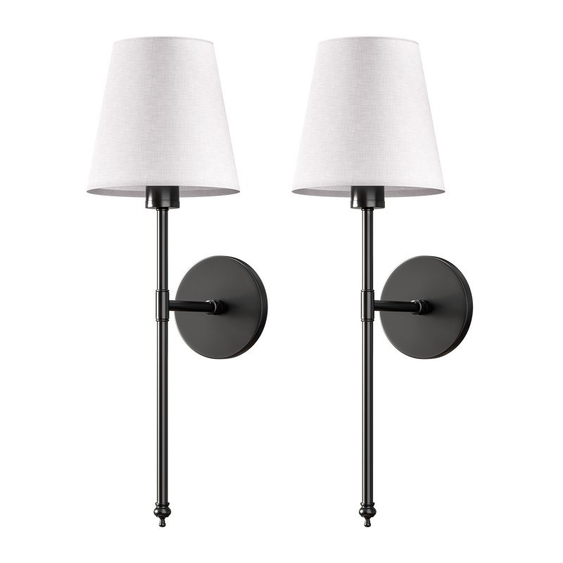 Wireless Wall Sconces — Set of 2 · Dark Metal & Fabric Shade