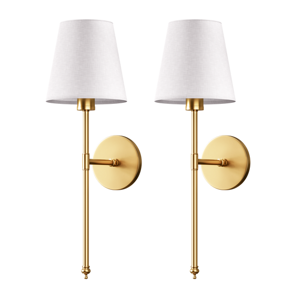 Wireless Wall Sconces — Set of 2 · Dark Metal & Fabric Shade
