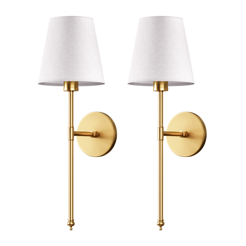 Wireless Wall Sconces — Set of 2 · Dark Metal & Fabric Shade