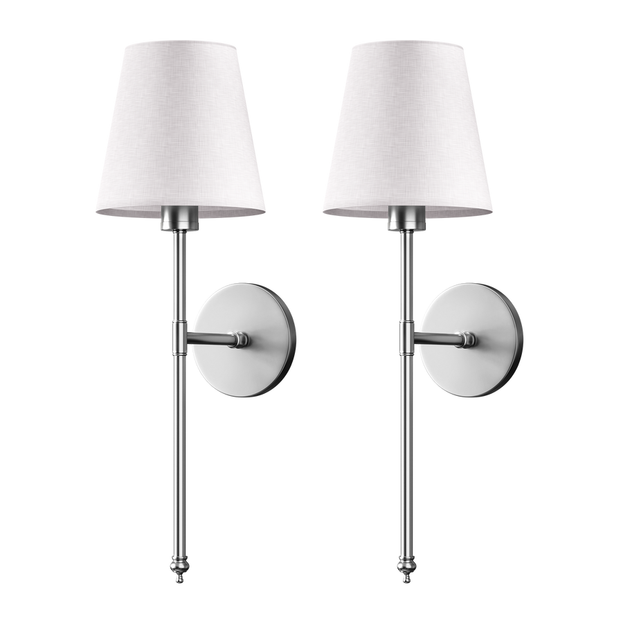 Wireless Wall Sconces — Set of 2 · Dark Metal & Fabric Shade