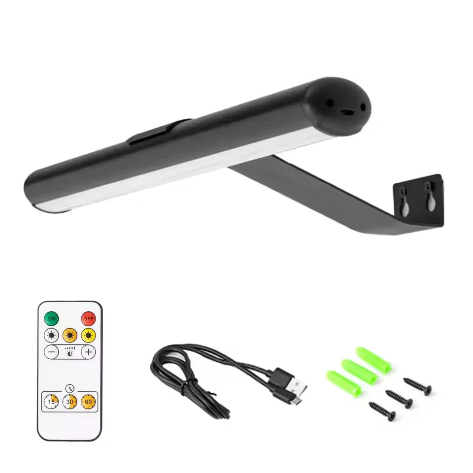 Cordless picture light in black, 33 cm, straight wall bracket