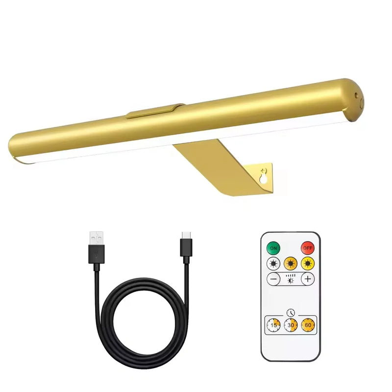 Cordless picture light in gold, 40 cm, straight wall bracket
