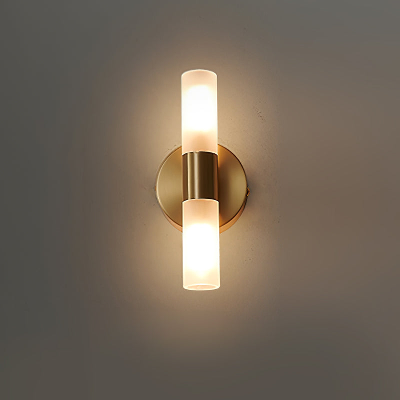 Kazamu Dual-Cylinder Up & Down Wall Light – Length 8 cm × width 6 cm × height 18 cm / Brass & white