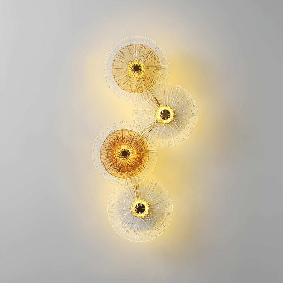 Kazamu Floral Lotus Wall Light – 4 lights, Ø 32 cm × height 62 cm / Gold & amber / Warm light