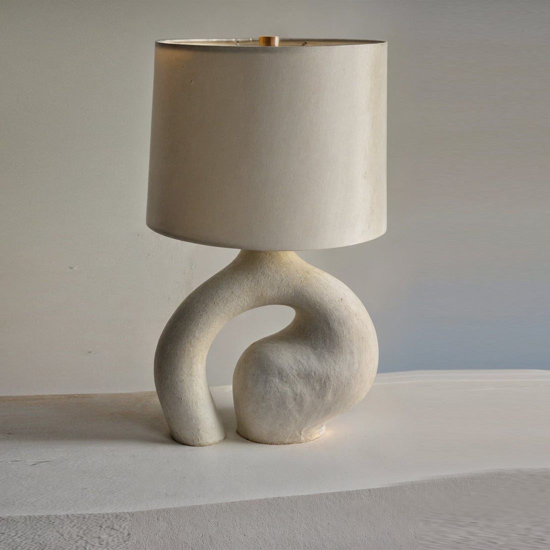 Sculptural Table Lamp | Plaster Base & Linen Shade