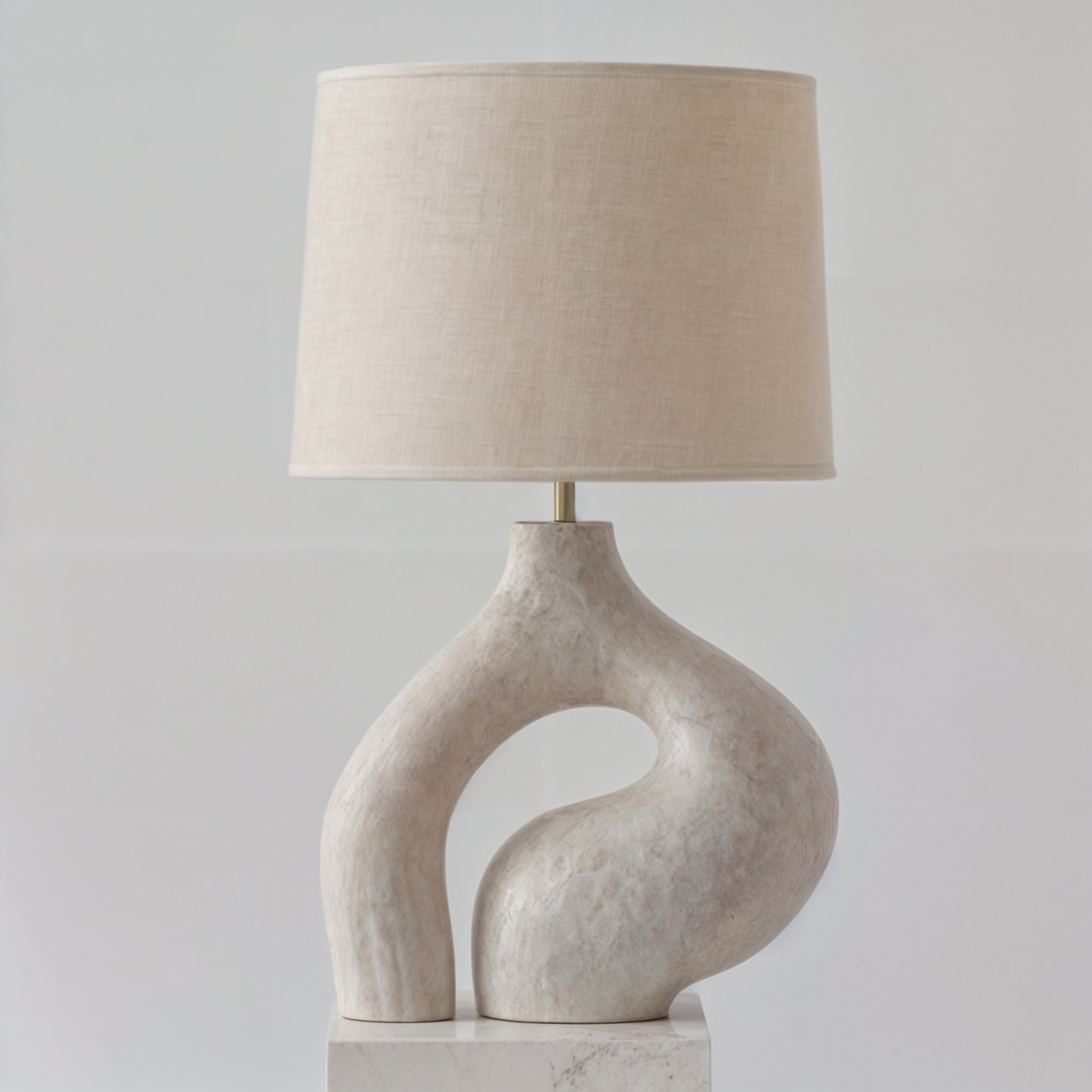 Sculptural Table Lamp | Plaster Base & Linen Shade