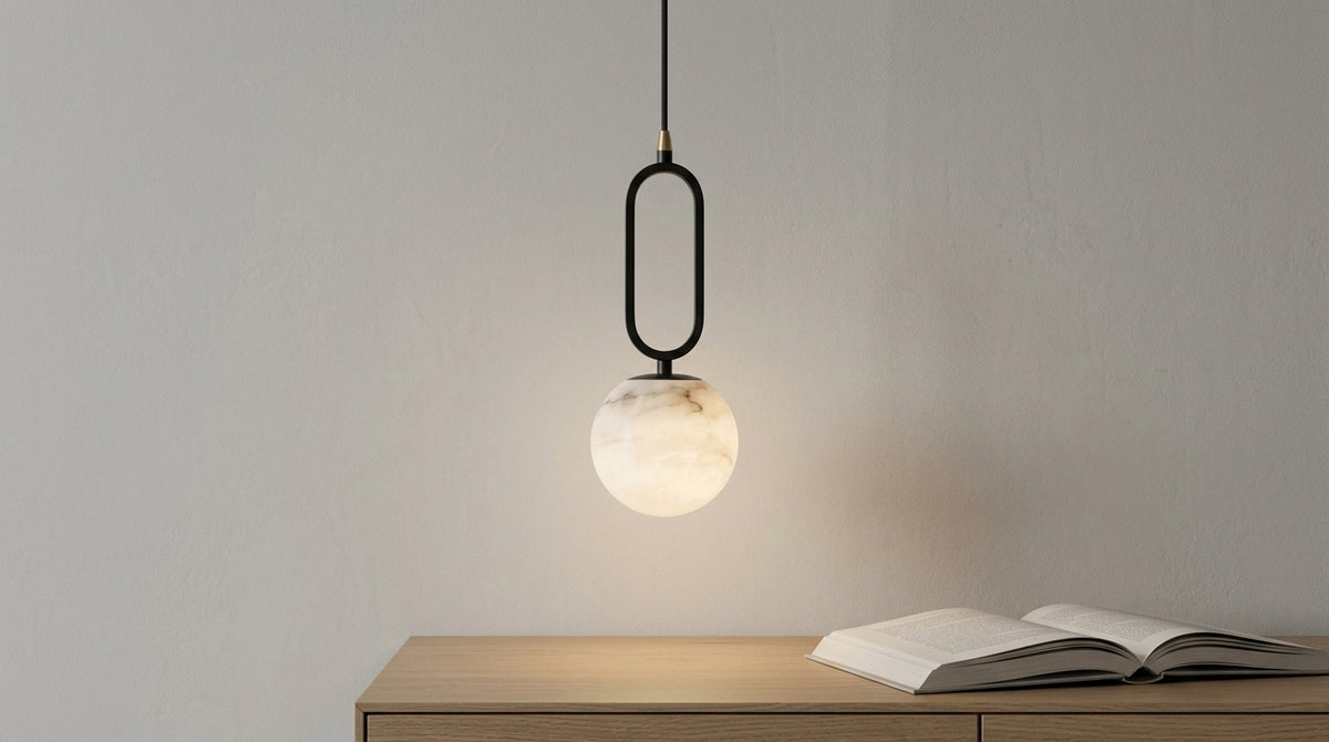 Marble ball pendant light in black