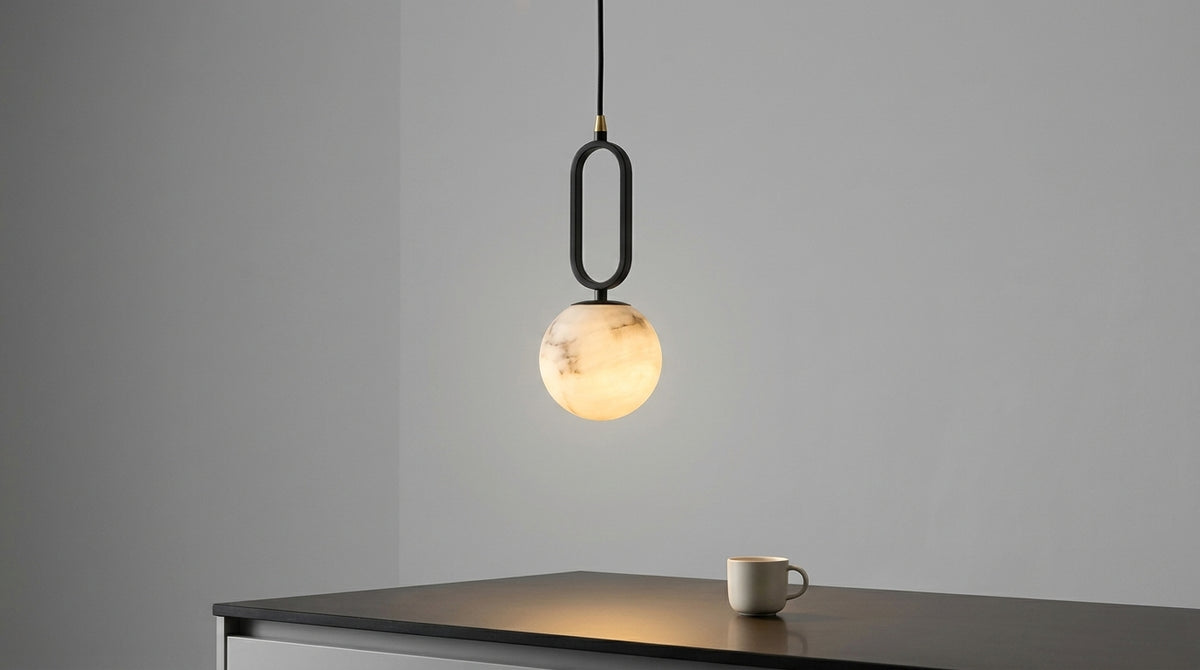 Marble ball pendant light in black