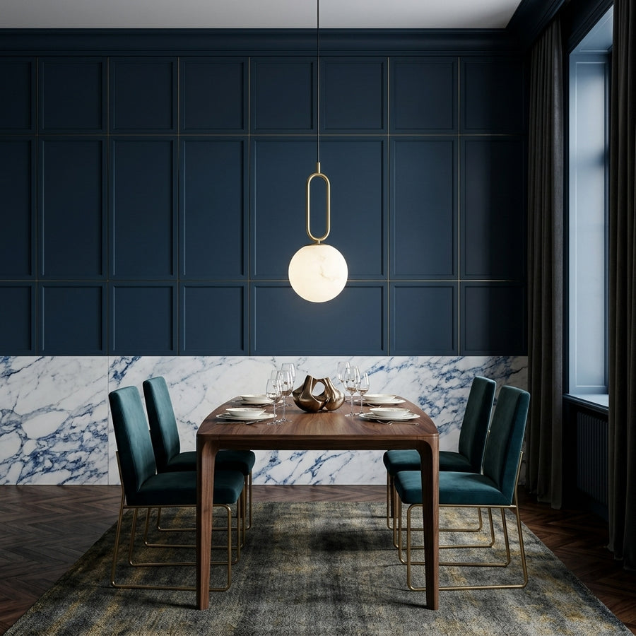 Marble ball pendant light in gold