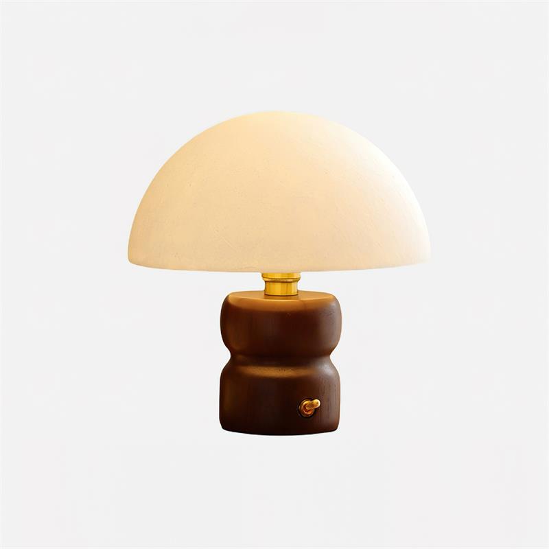 Kazamu Mushroom Table Lamp in Warm White & Gold – Walnut / Ø 24 cm × height 28 cm