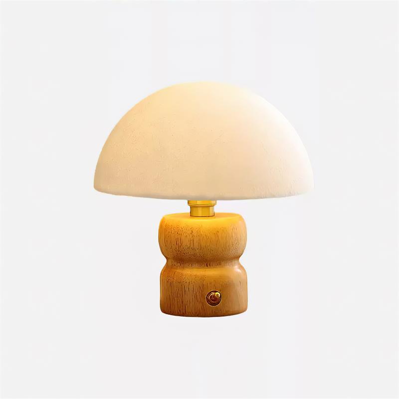 Kazamu Mushroom Table Lamp in Warm White & Gold – Wood tone / Ø 24 cm × height 28 cm