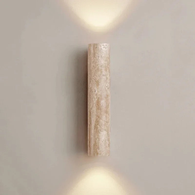 Front view of the natural stone cylinder wall light