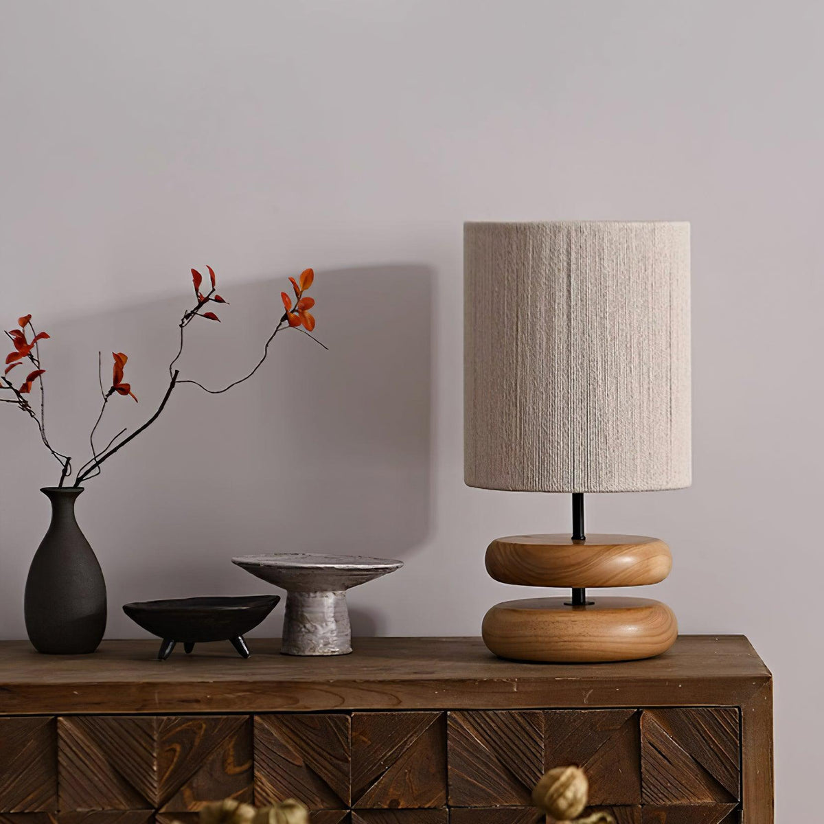 Kazamu Oval Stacked Silhouette Table Lamp – Wood tone / Ø 22 cm × height 43.5 cm