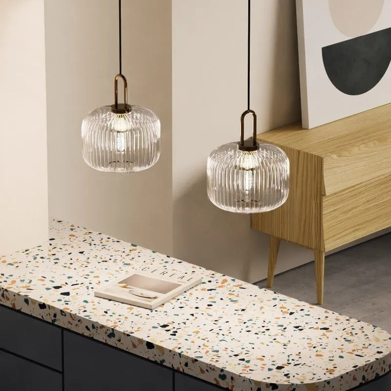 Ribbed Glass Pendant Light | Smoke Glass