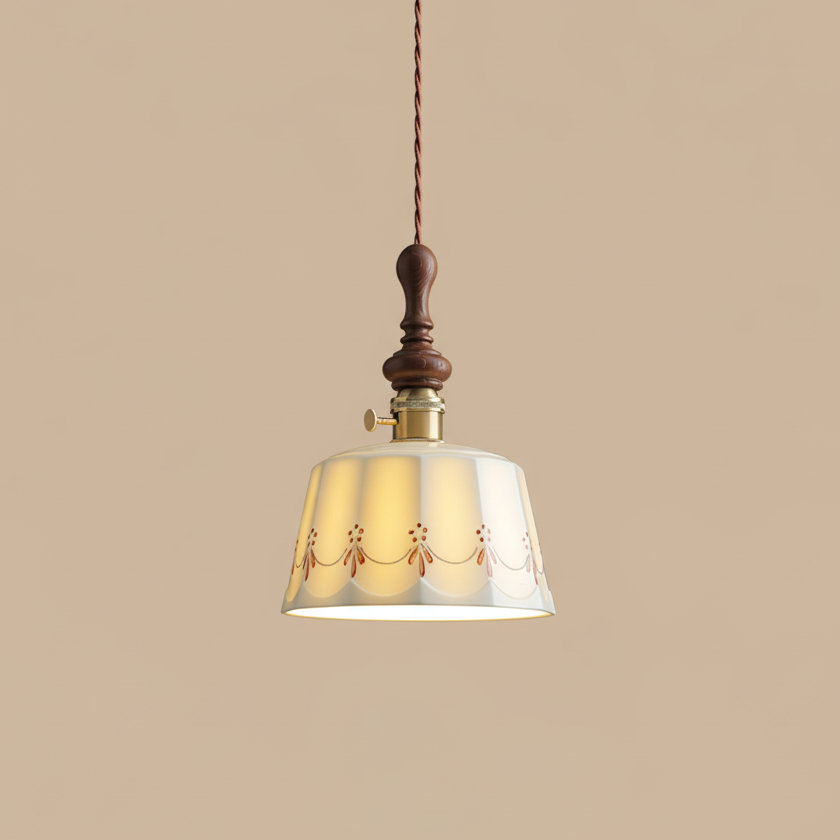 Kazamu Scalloped Shade Pendant Light – Model B, Ø 19 cm × height 25 cm / Walnut & white
