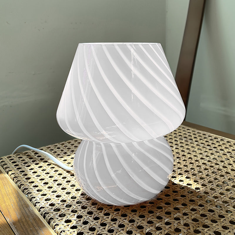 Kazamu Sculptural Table Lamp with Striped & Solid Colour Finishes – White striped / Ø 14 cm × height 19 cm