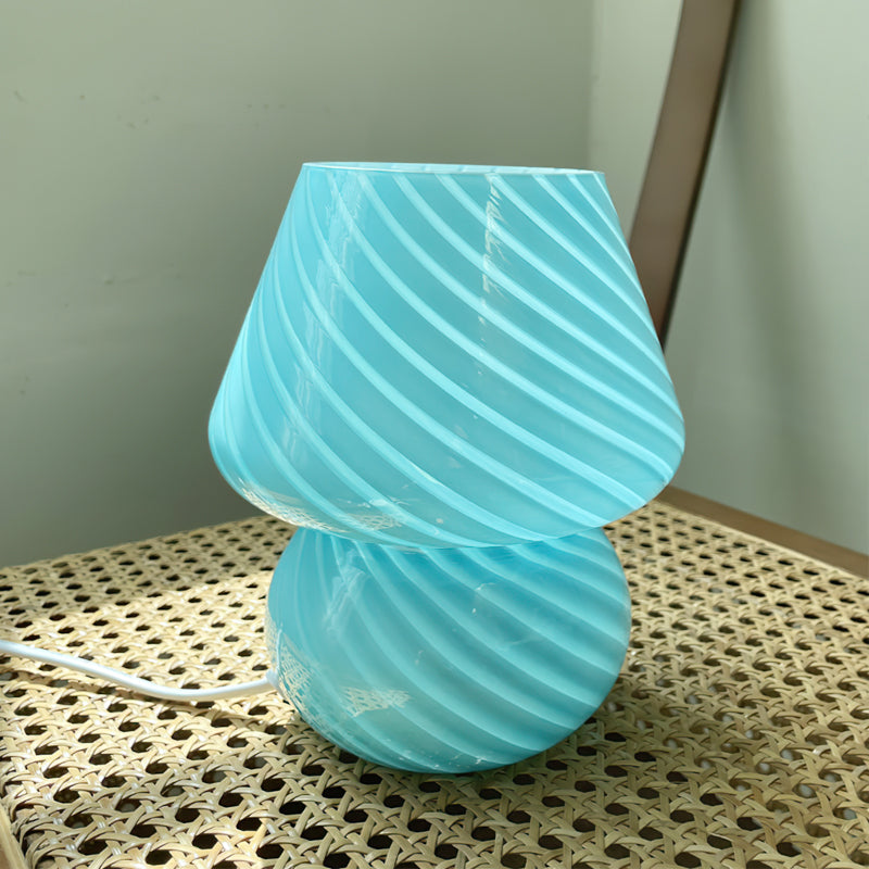 Kazamu Sculptural Table Lamp with Striped & Solid Colour Finishes – Blue striped / Ø 14 cm × height 19 cm