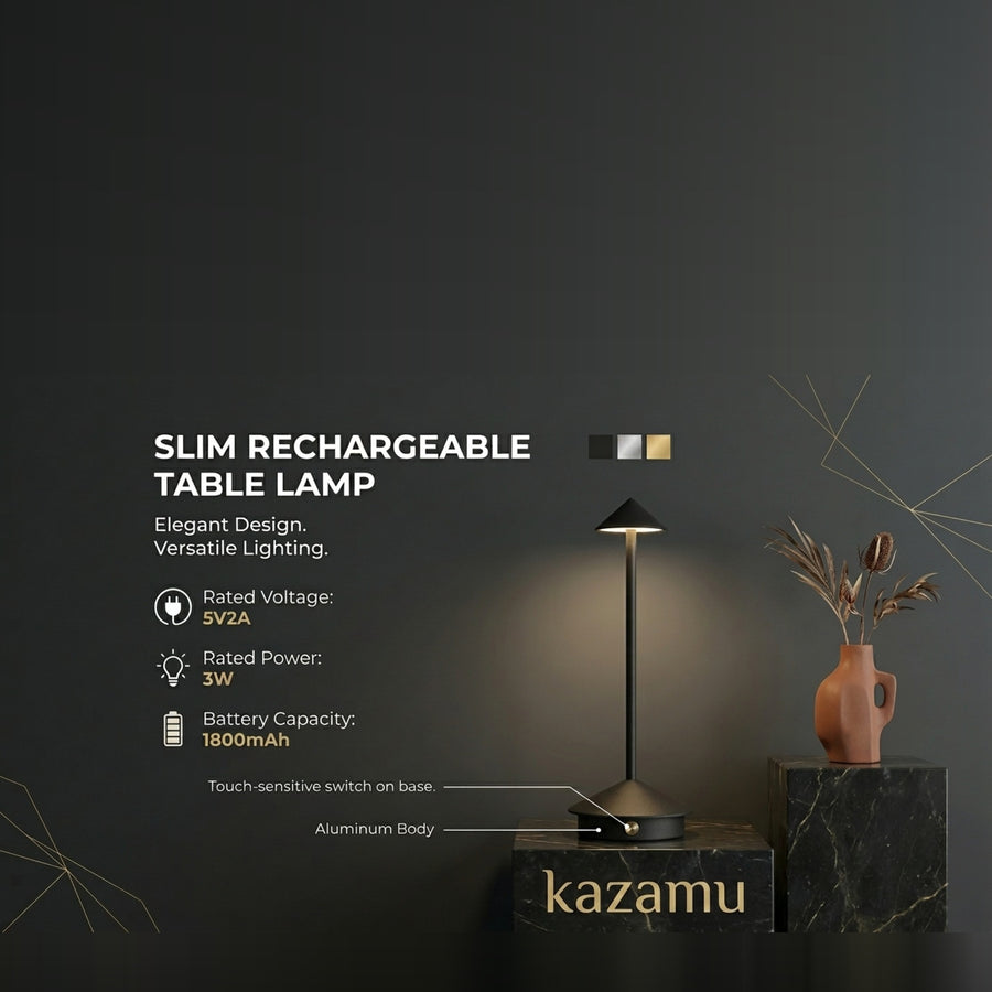 Rechargeable Table Lamp — specification: 5V/2A, 3W, 1800 mAh, touch switch on the base